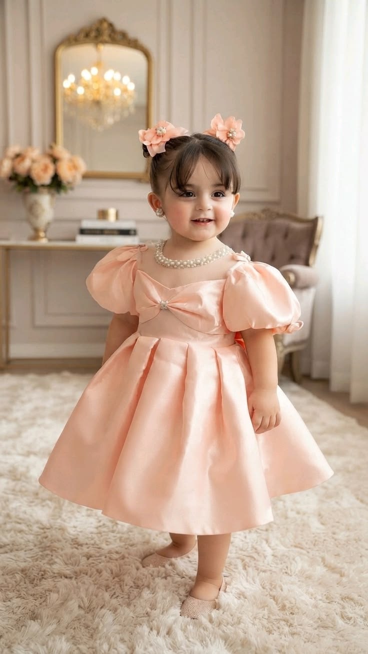 Girls Peach Celebration Dress